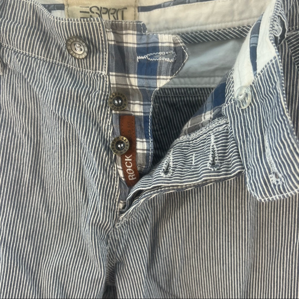 Mens Cargo Shorts Sz 31 Striped Button Fly Pockets Esprit Blue White Pin Striped - Picture 4 of 6